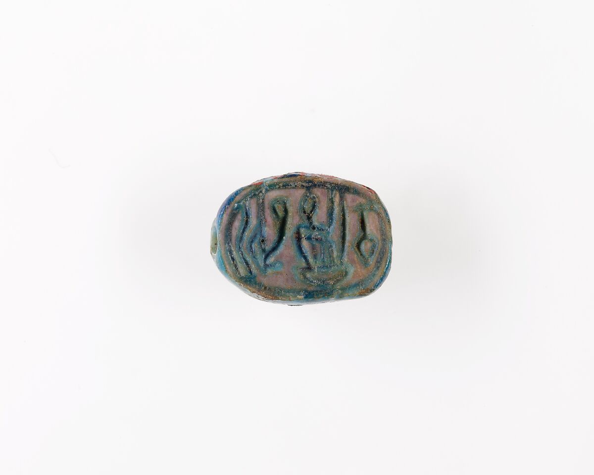 Scarab Inscribed with Hieroglyphs, Blue glazed steatite 