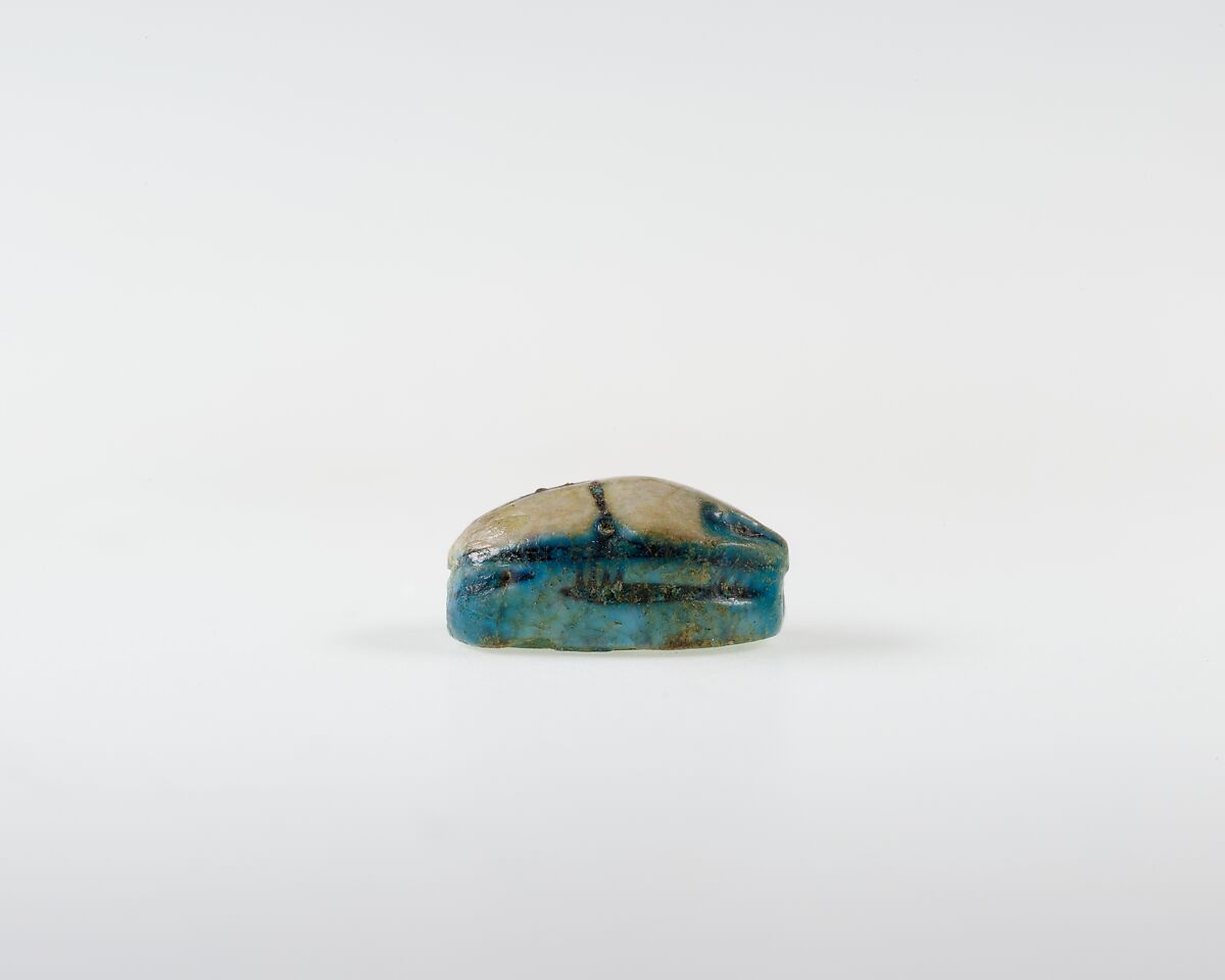 Scarab Inscribed with Hieroglyphs, Blue glazed steatite