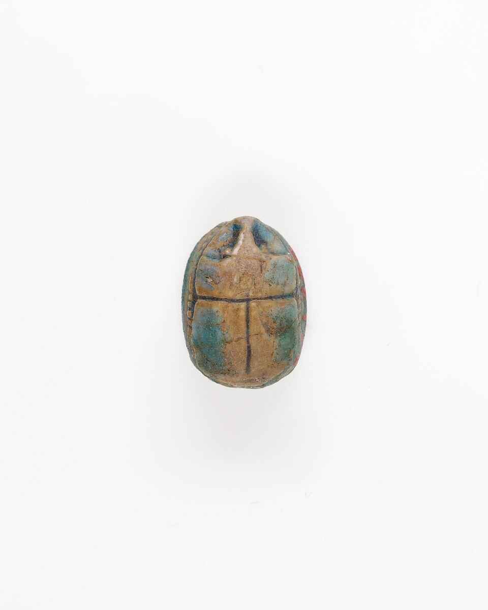 Scarab with Hathor-like Canaanite Goddess, Blue glazed steatite