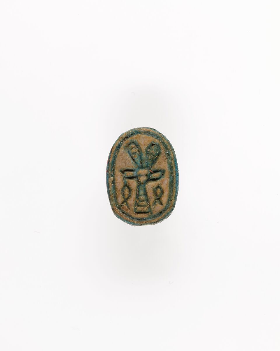 Scarab with Hathor-like Canaanite Goddess, Blue glazed steatite 