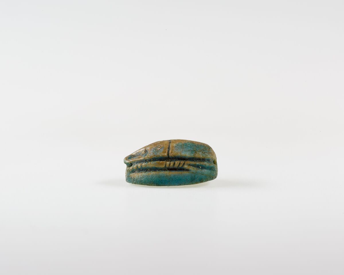 Scarab with Hathor-like Canaanite Goddess, Blue glazed steatite