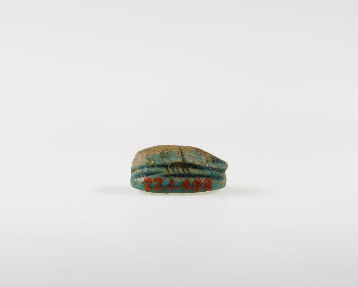 Scarab with Hathor-like Canaanite Goddess, Blue glazed steatite