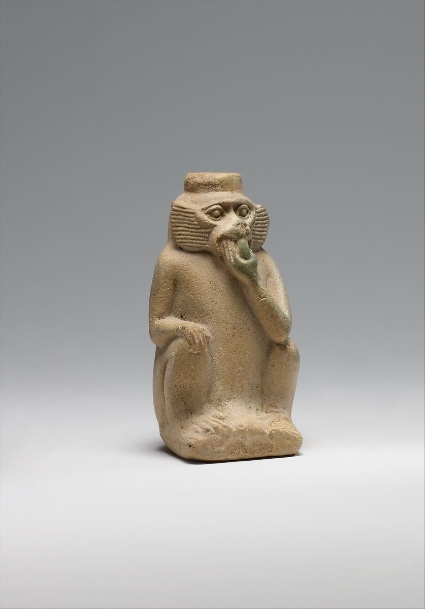 Perfume vessel in shape of a monkey, Faience 