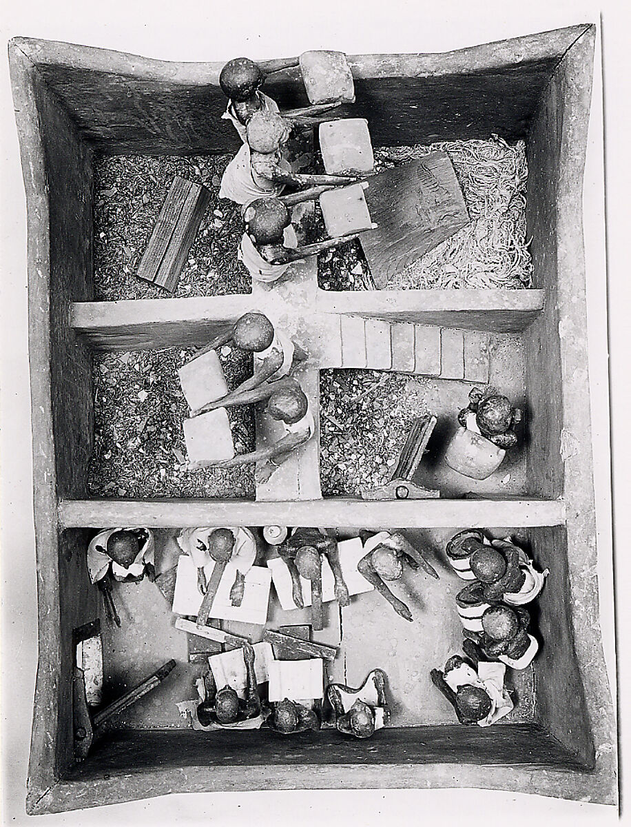 Model of a Granary with Scribes, Wood, plaster, paint, linen, grain