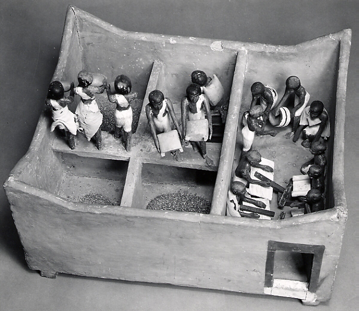 Model of a Granary with Scribes, Wood, plaster, paint, linen, grain