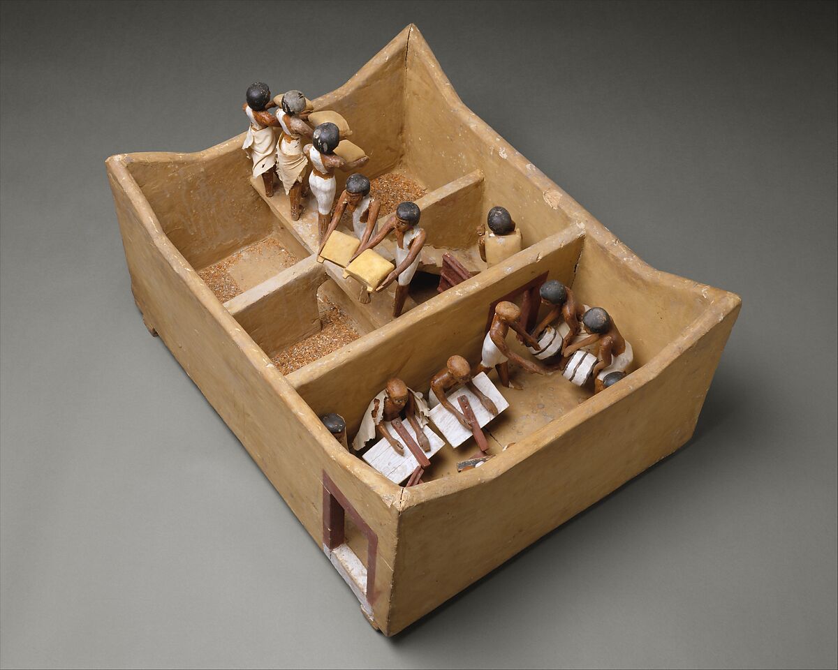 Model of a Granary with Scribes, Wood, plaster, paint, linen, grain 