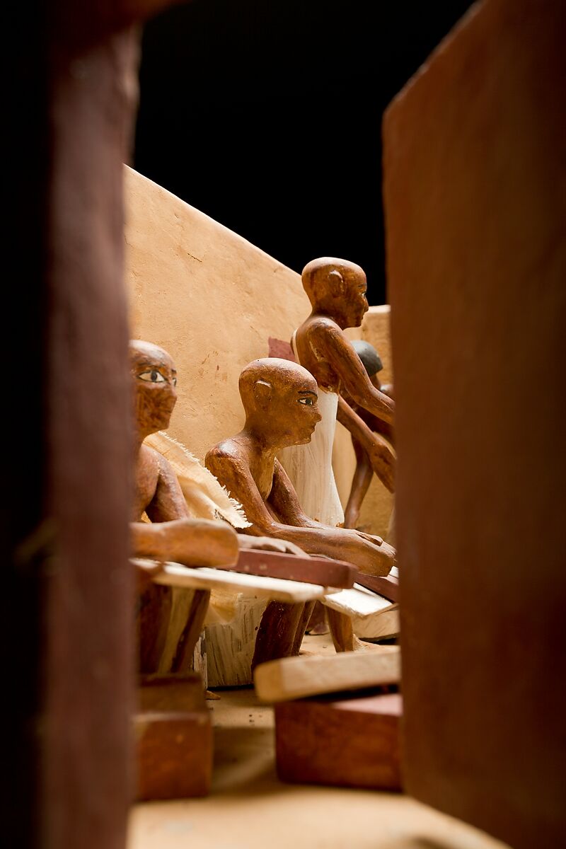 Model of a Granary with Scribes, Wood, plaster, paint, linen, grain