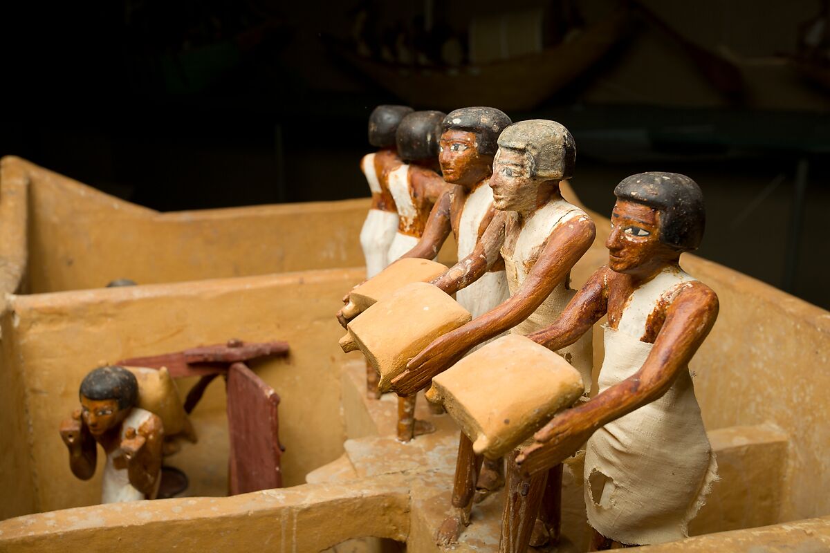 Model of a Granary with Scribes, Wood, plaster, paint, linen, grain