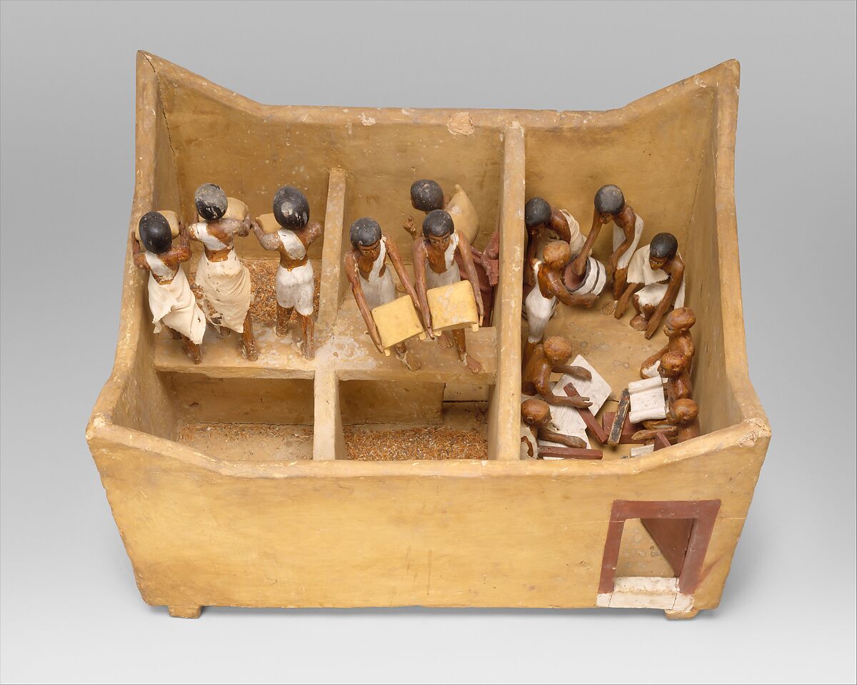 Model of a Granary with Scribes, Wood, plaster, paint, linen, grain