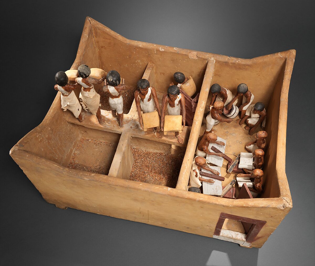 Model of a Granary with Scribes, Wood, plaster, paint, linen, grain