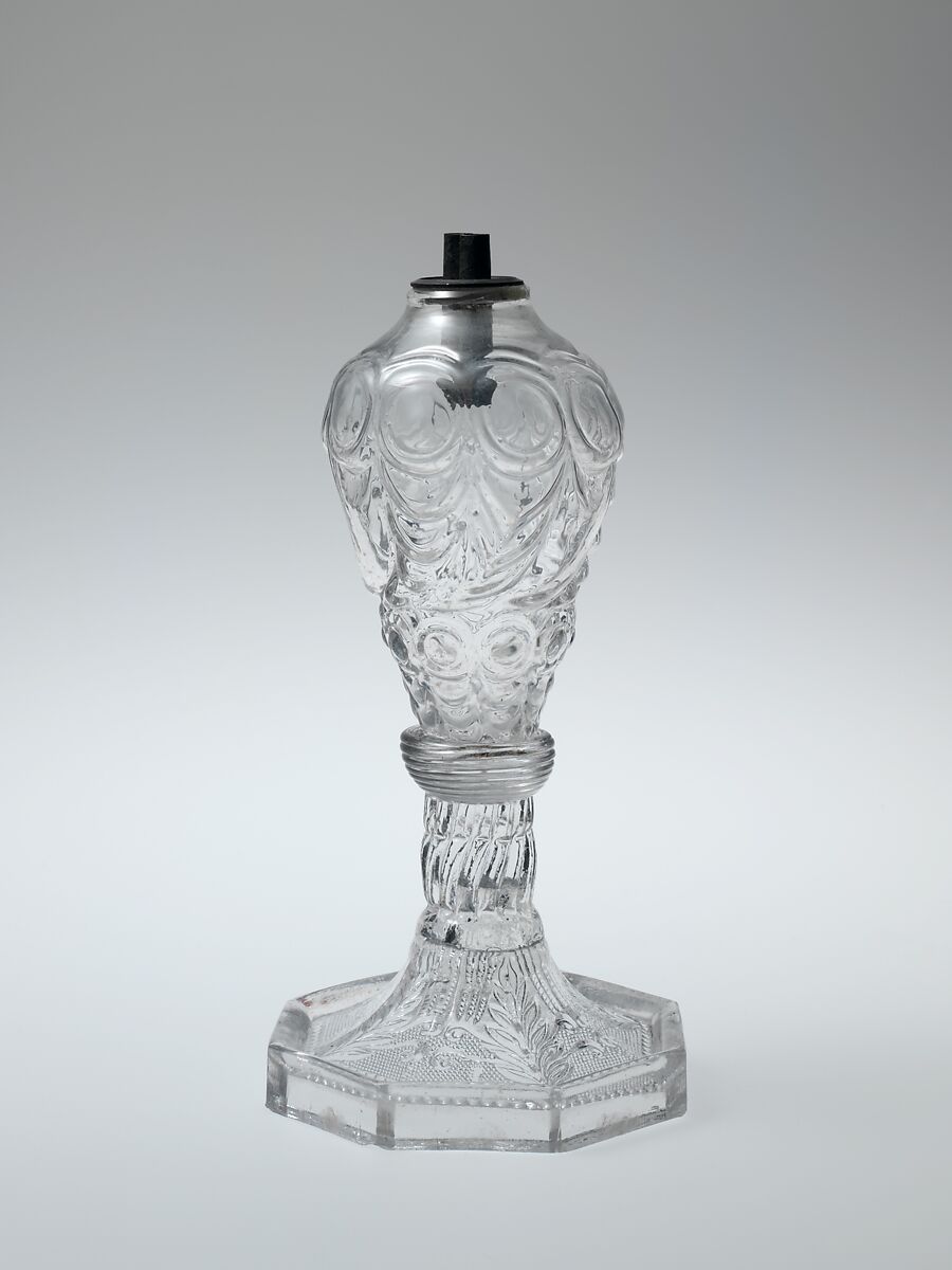 Whale-oil lamp, Probably Boston &amp; Sandwich Glass Company (American, 1825–1888, Sandwich, Massachusetts), Blown-molded and pressed glass, American 