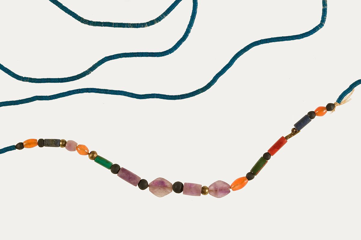 Necklace of queen Neferu, Faience, semi-precious stones, gold, silver