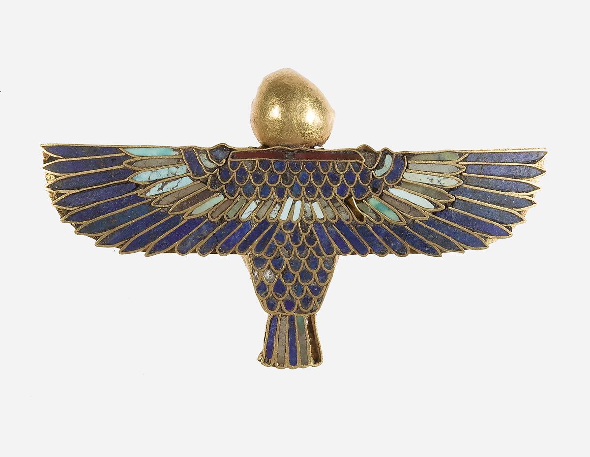 A pendant depicting a ba-bird with outstretched wings