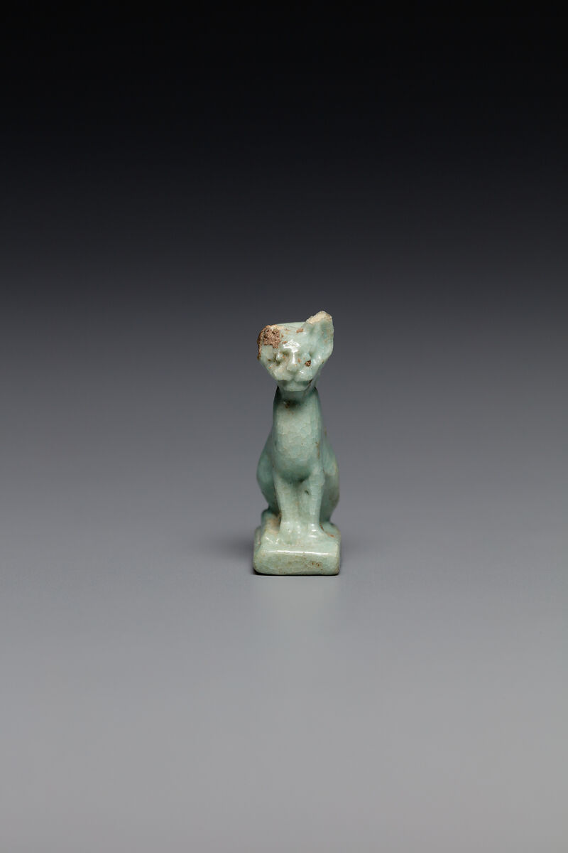 Cat amulet, Faience, blue