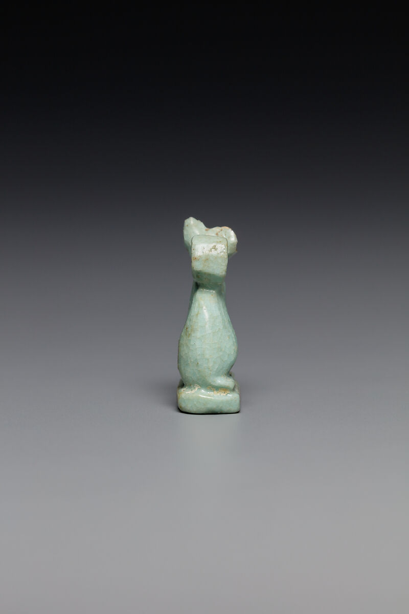 Cat amulet, Faience, blue