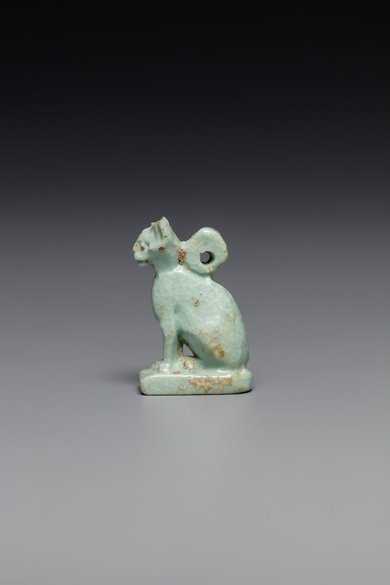 Cat amulet, Faience, blue