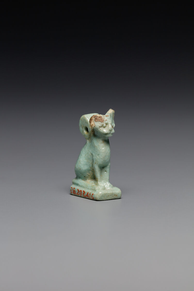 Cat amulet, Faience, blue