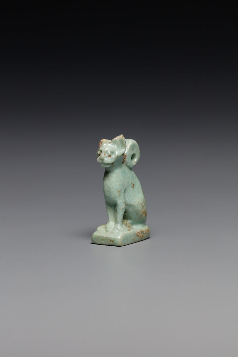 Cat amulet, Faience, blue 