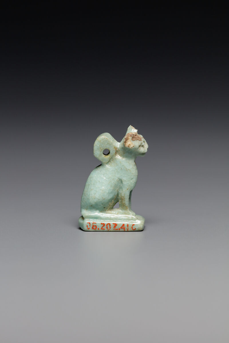 Cat amulet, Faience, blue