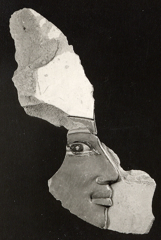 Face of King Mentuhotep II, Limestone, paint 