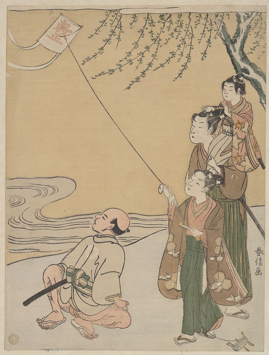 Kite Flying, Suzuki Harunobu (Japanese, 1725–1770), Woodblock print; ink and color on paper, Japan 