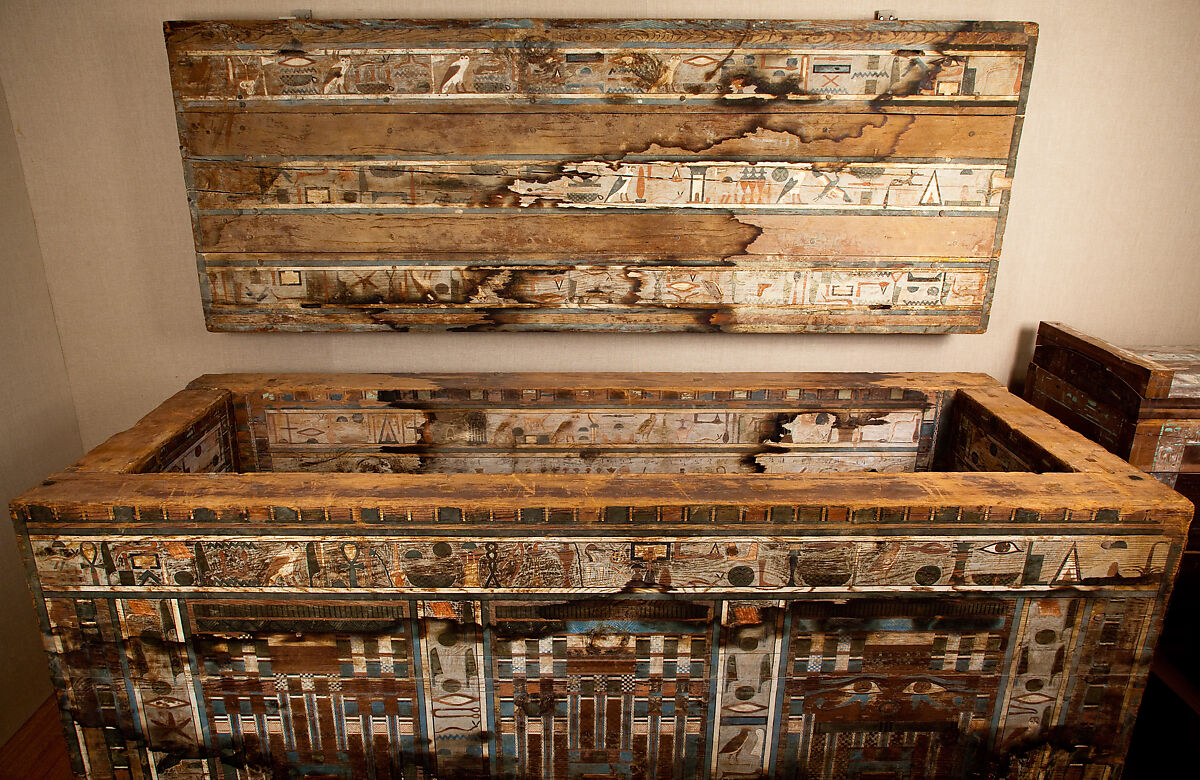 Outer coffin of Hapiankhtifi, Coniferous wood, paint, iron bolts, brass straps