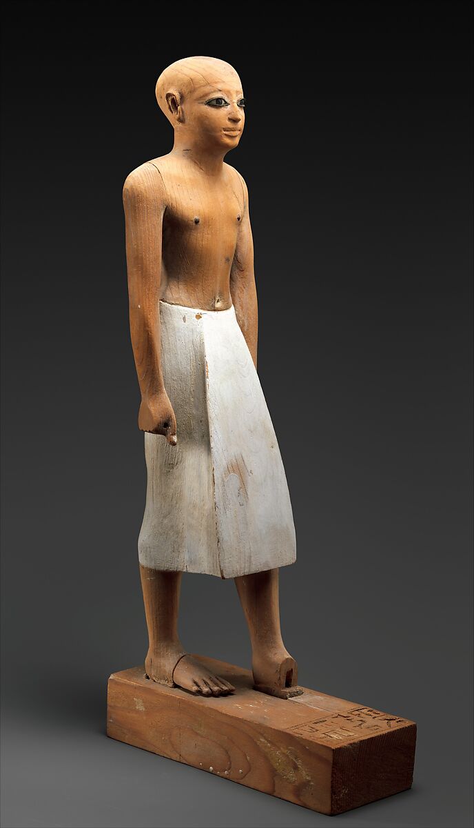 Statuette of the Steward Senbi, Wood, painted; copper alloy eye sockets, white crystal eye balls, black paste iris