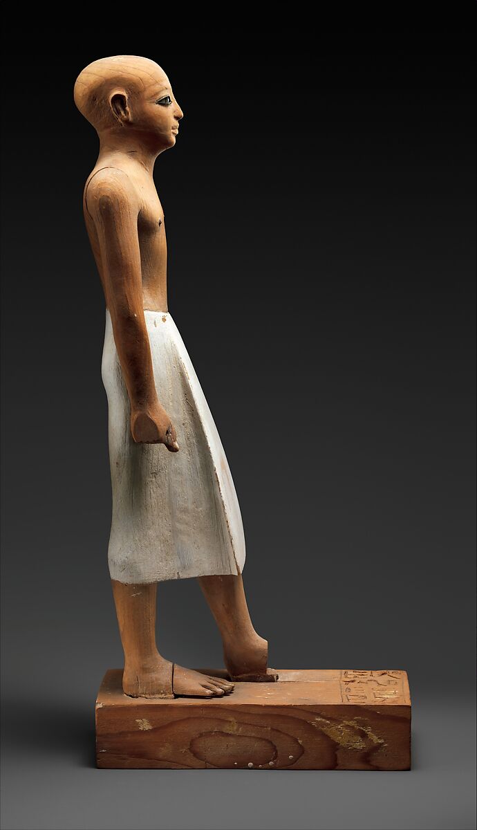 Statuette of the Steward Senbi, Wood, painted; copper alloy eye sockets, white crystal eye balls, black paste iris