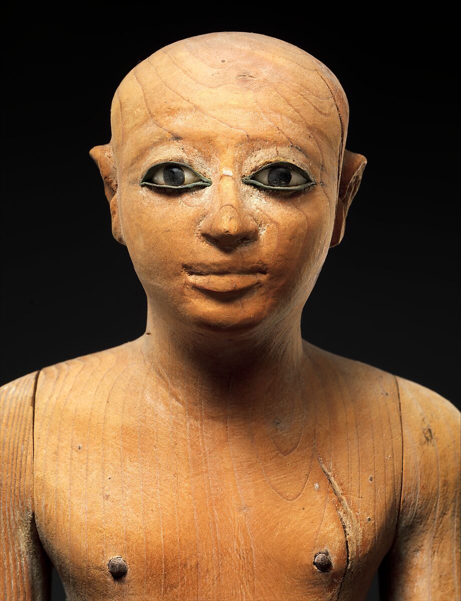 Statuette of the Steward Senbi, Wood, painted; copper alloy eye sockets, white crystal eye balls, black paste iris