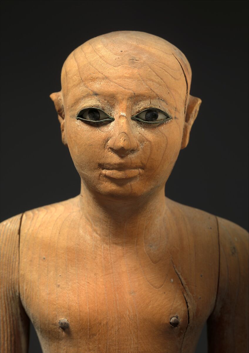 Statuette of the Steward Senbi, Wood, painted; copper alloy eye sockets, white crystal eye balls, black paste iris