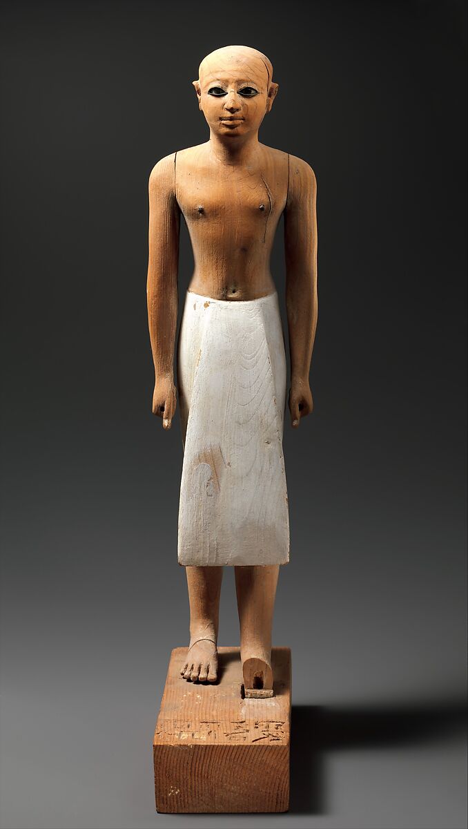 Statuette of the Steward Senbi, Wood, painted; copper alloy eye sockets, white crystal eye balls, black paste iris 