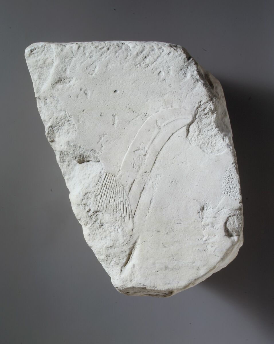 Relief fragment: foreigner with feather in his hair and Nubian, Limestone, paint