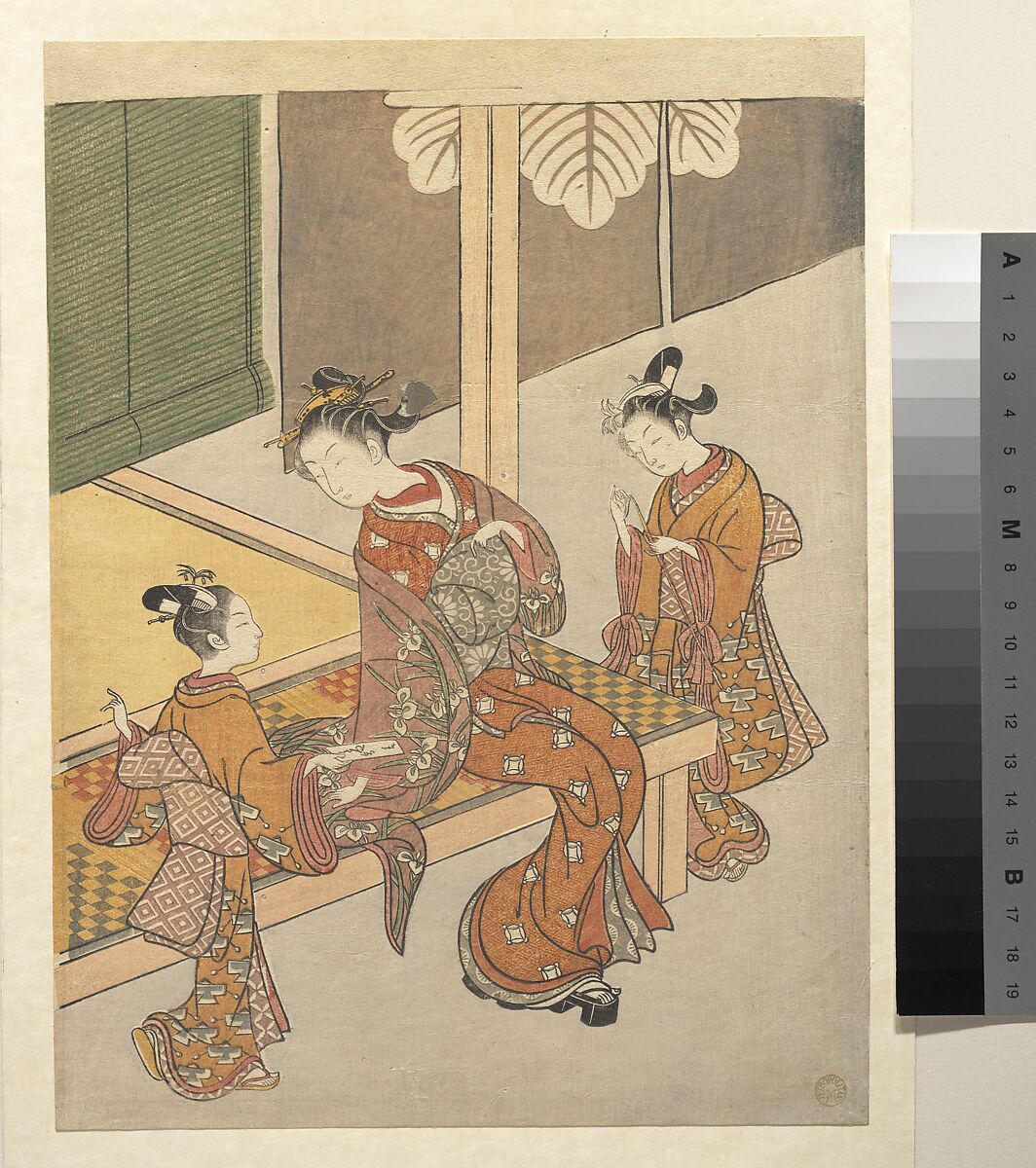 On the Engawa of Tsuta-ya, Suzuki Harunobu (Japanese, 1725–1770), Woodblock print; ink and color on paper, Japan 