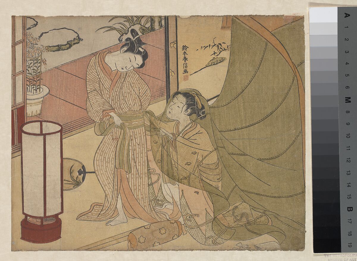 Reluctant Leave-taking, Suzuki Harunobu (Japanese, 1725–1770), Woodblock print; ink and color on paper, Japan 