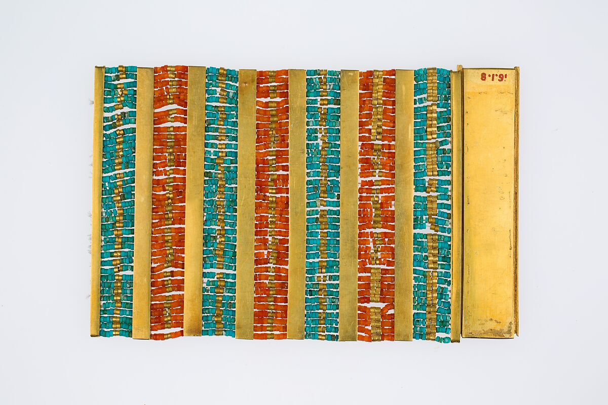 Broad Bracelet of Sithathoryunet, Gold, carnelian, turquoise, faience, Egyptian blue, lapis lazuli
