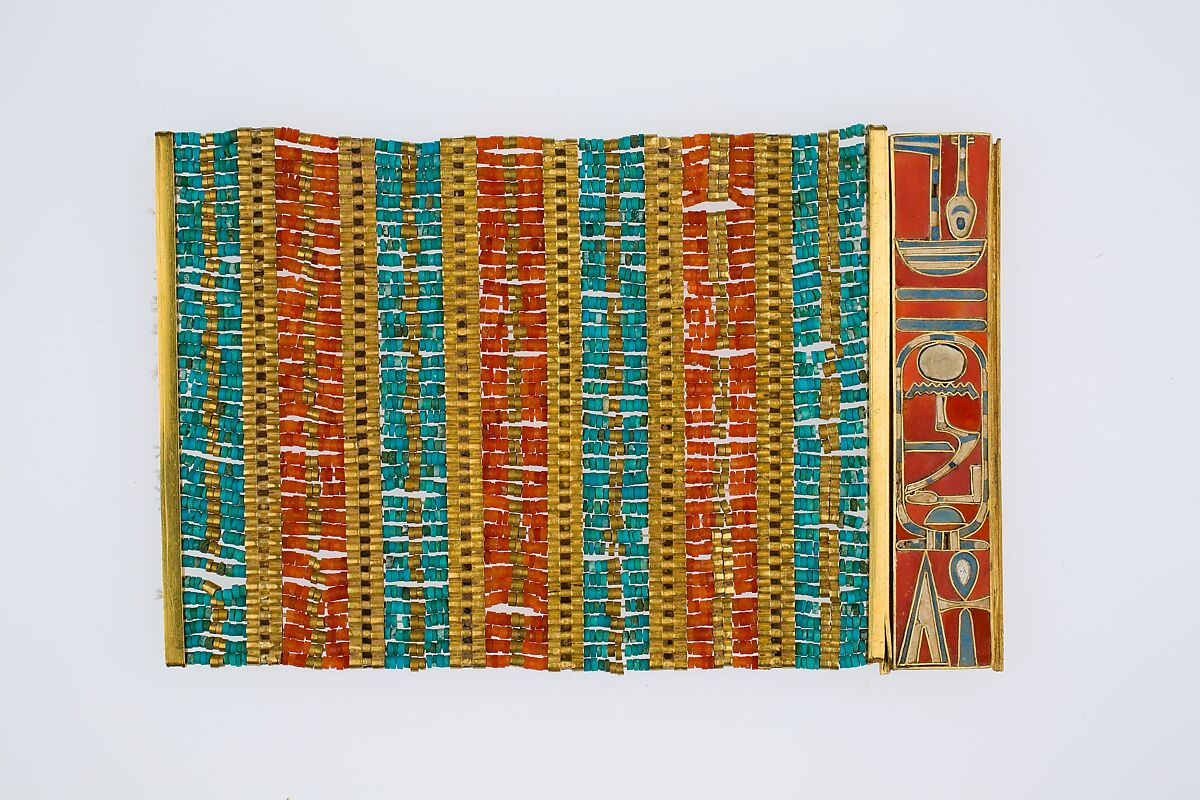 Broad Bracelet of Sithathoryunet, Gold, carnelian, turquoise, faience, Egyptian blue, lapis lazuli