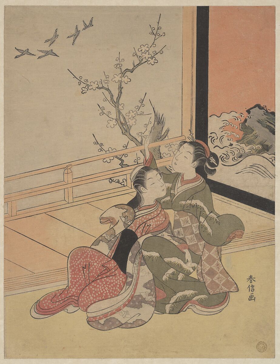 See Them Fly, Suzuki Harunobu (Japanese, 1725–1770), Woodblock print; ink and color on paper, Japan 