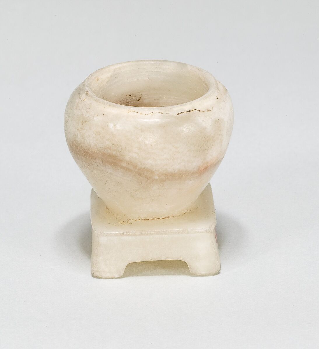 Jar for Eye Paint (kohl) with Attached Stand, Travertine (Egyptian alabaster) 