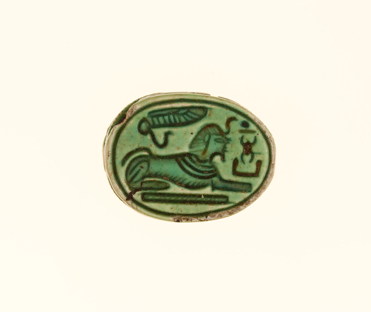 Scarab Inscribed With the Name Aakheperkare (Thutmose I), Green glazed steatite 