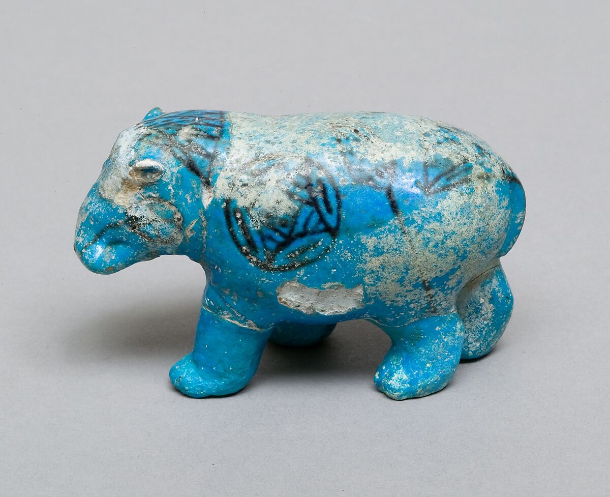 Hippopotamus figurine, Faience, blue glaze 