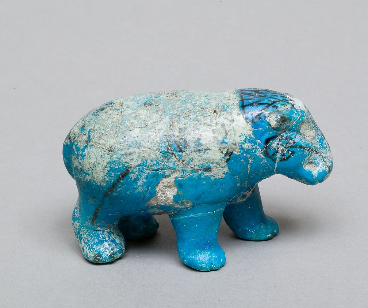 Hippopotamus figurine, Faience, blue glaze