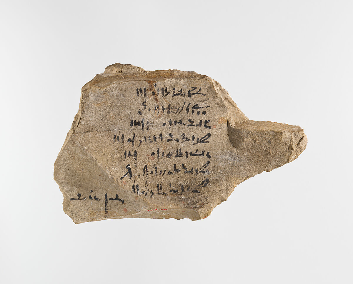 Ostracon with hieratic inscription, Limestone, ink 