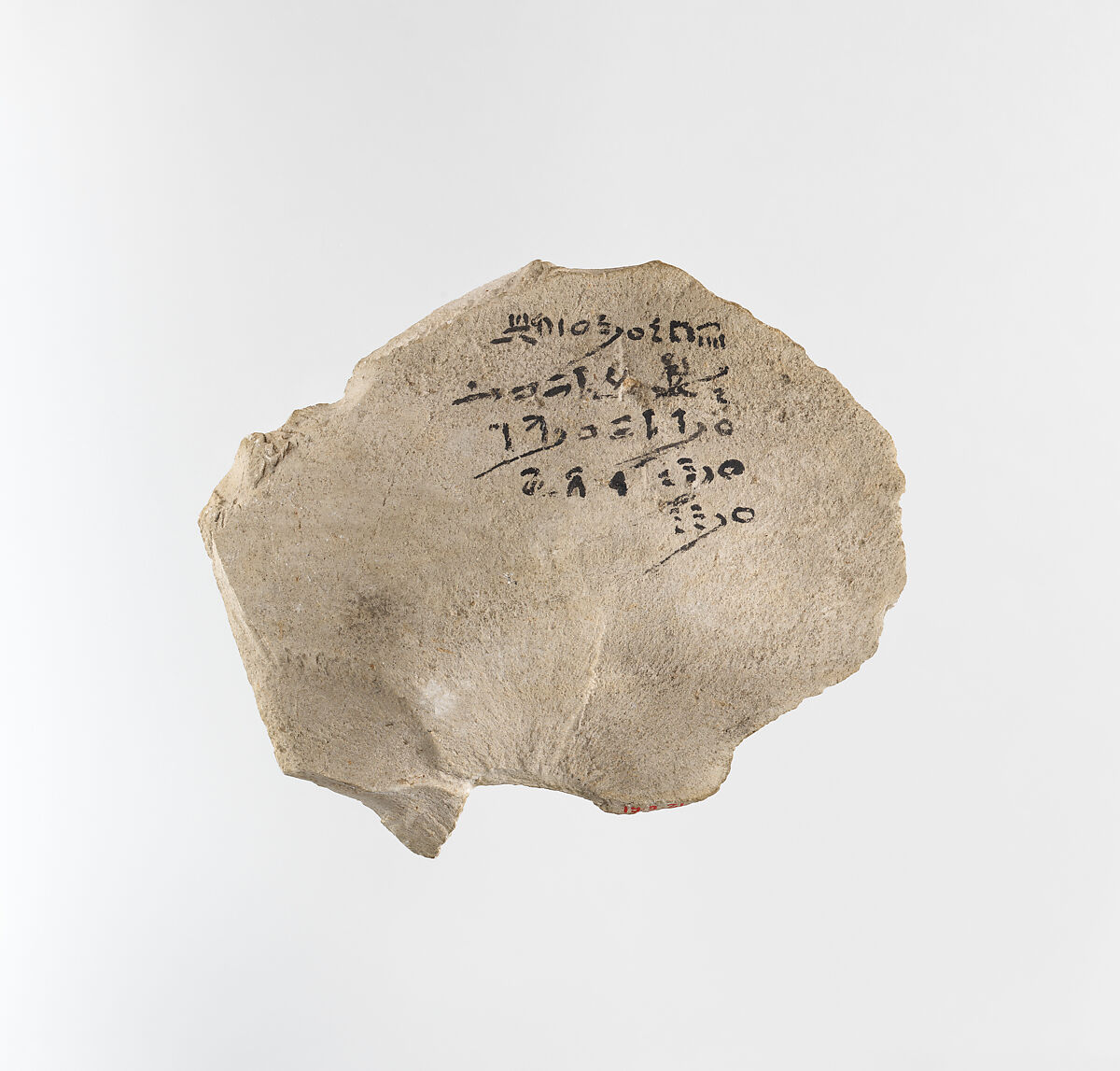 Ostracon with hieratic inscription, Limestone, ink 