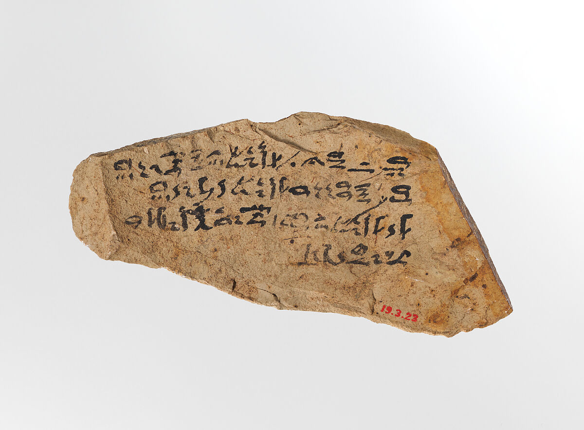 Ostracon with hieratic inscription, Limestone, shaly,  ink 