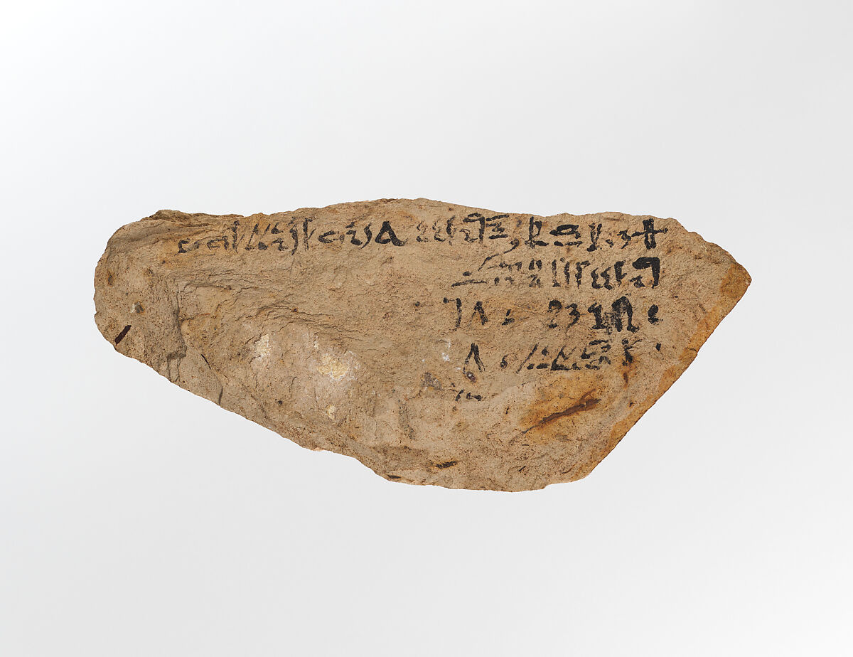 Ostracon with hieratic inscription, Limestone, shaly,  ink