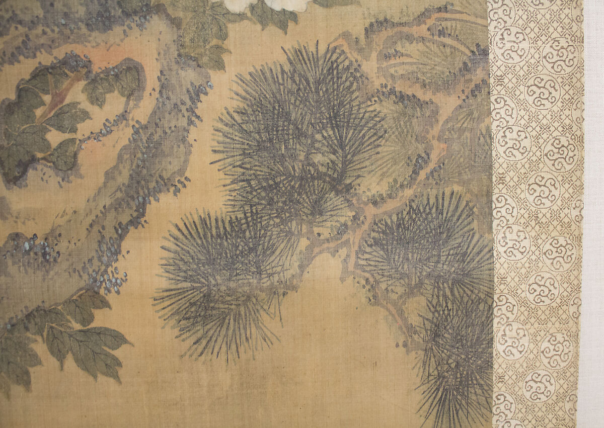 Peacocks, Pine Tree, and Peonies, Style of Lü Ji 呂紀 (Chinese, active late 15th century), Hanging scroll; ink and color on silk, Japan
