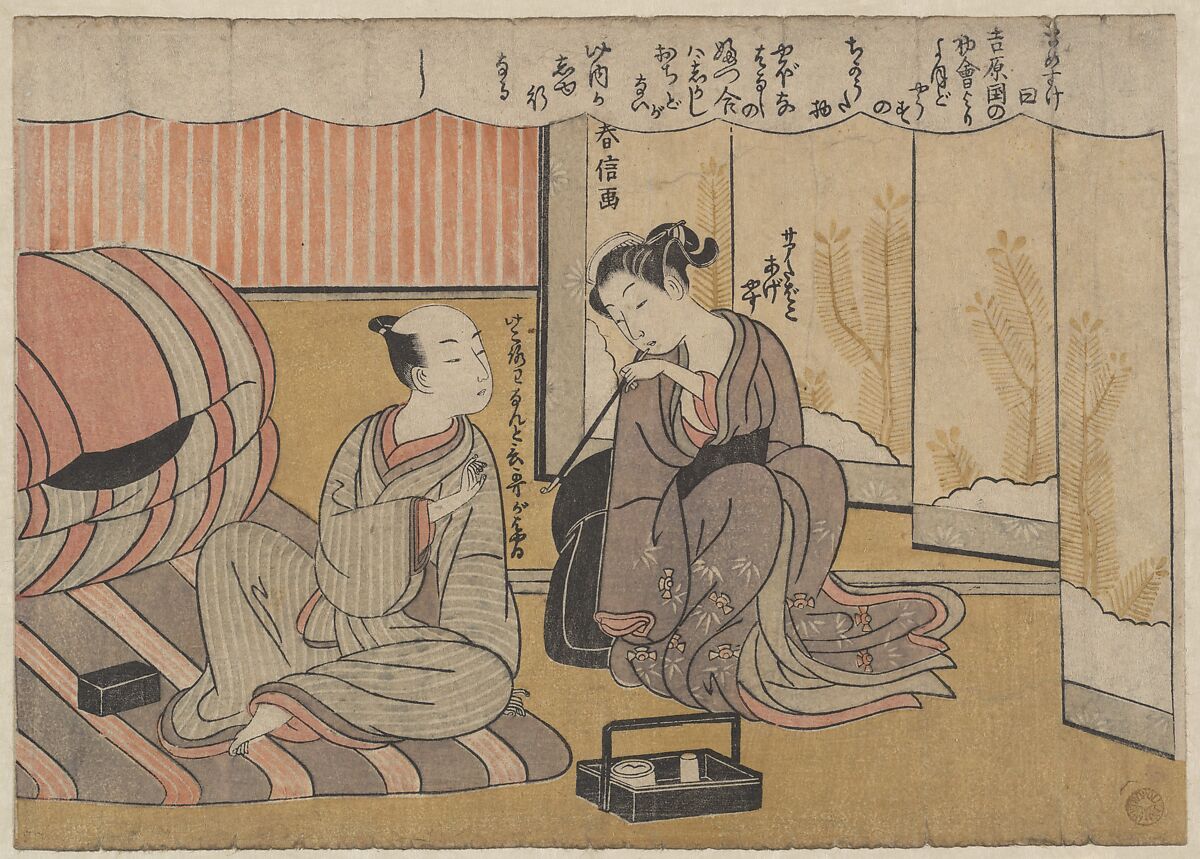 The Art of Conversation, Suzuki Harunobu (Japanese, 1725–1770), Woodblock print; ink and color on paper, Japan 