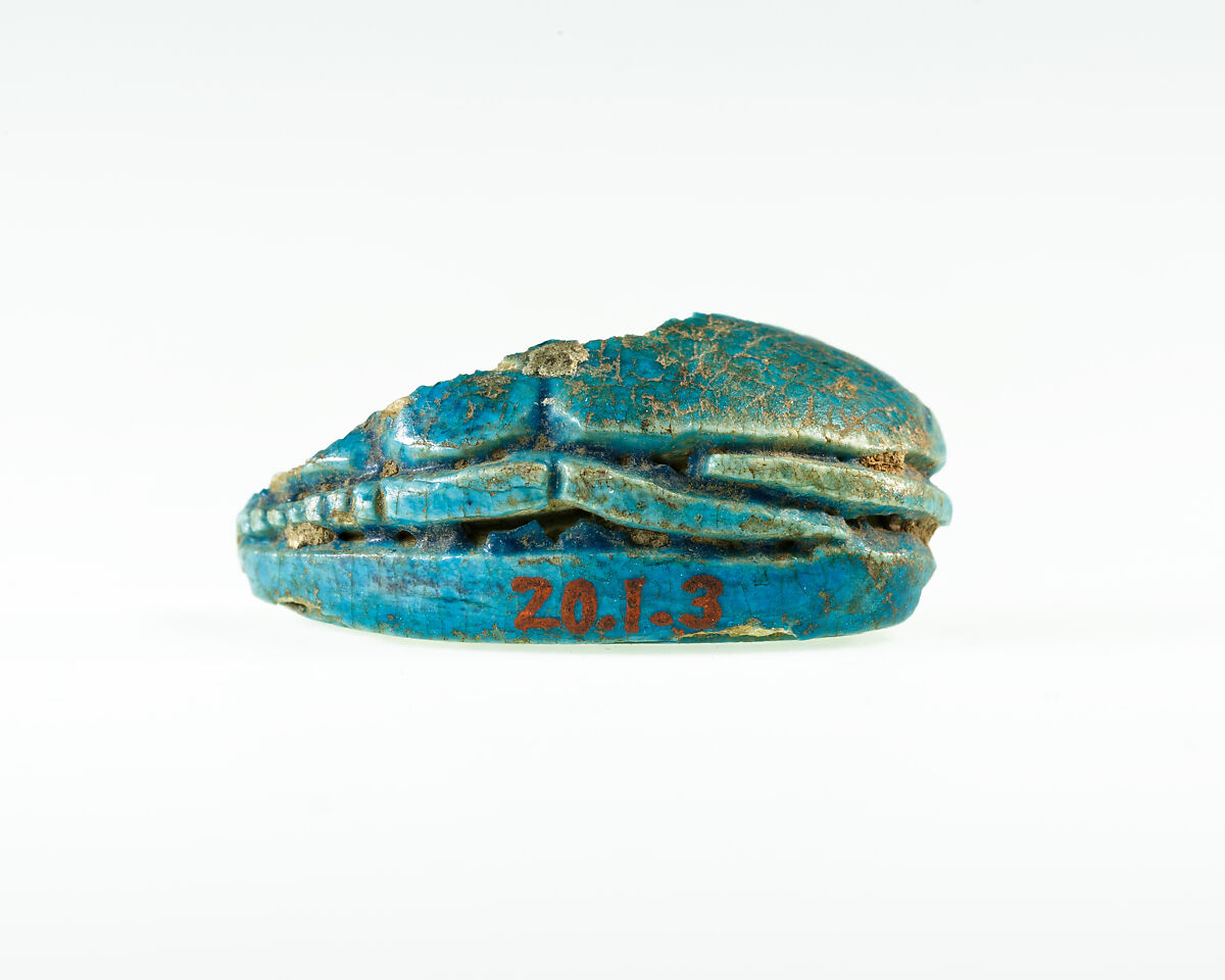 Part of a Scarab Inscribed for Neferhotep I, Bright blue glazed steatite