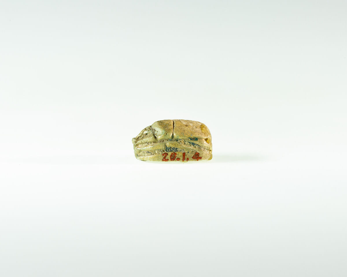 Scarab of Amenemhat III, Steatite, traces of green glaze