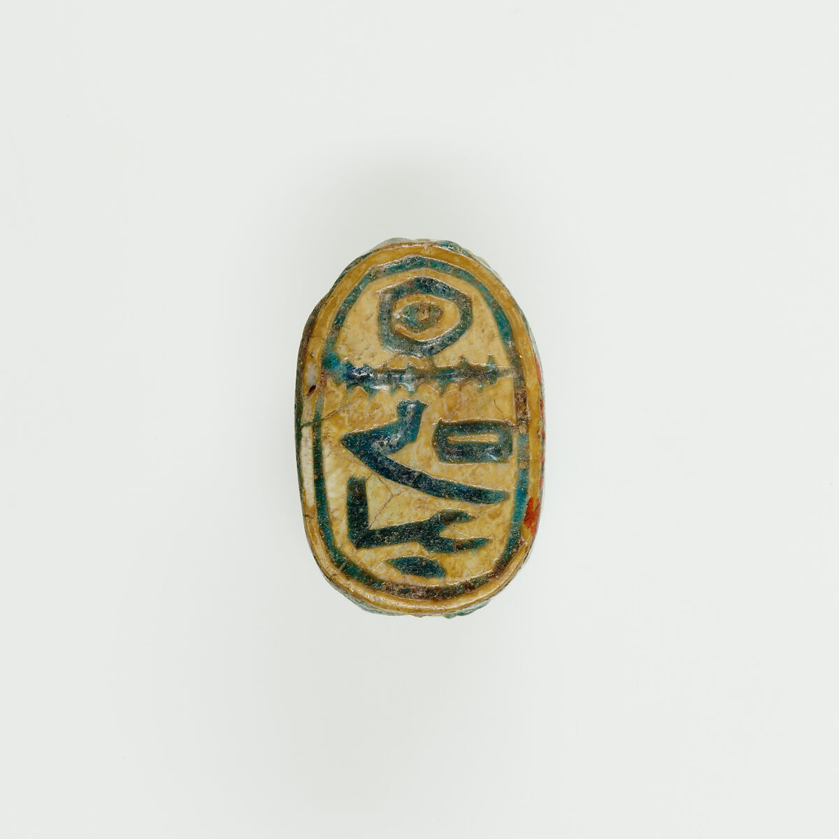 Scarab of Amenemhat III, Bright green glazed steatite 